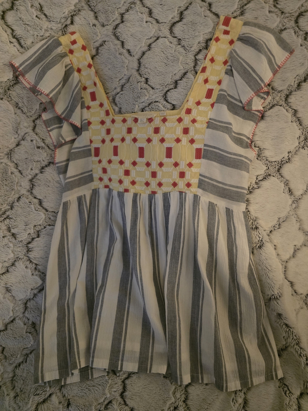Forever That Girl  Striped Cotton Boho Top Embroidered Sz 6 EUC Anthropologie